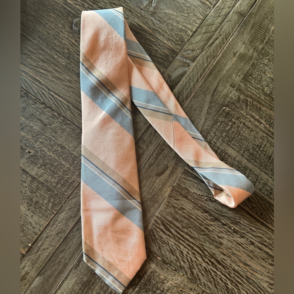 CHRISTIAN DIOR Vintage Grey with Pink and Striped Silk Tie.